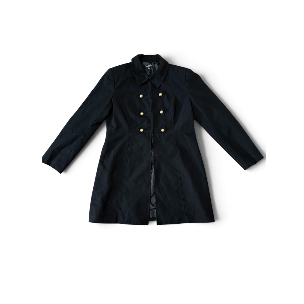 Isabella Suits Black Military Coat Gold Dome Buttons Size 12 Long Sleeve Lined